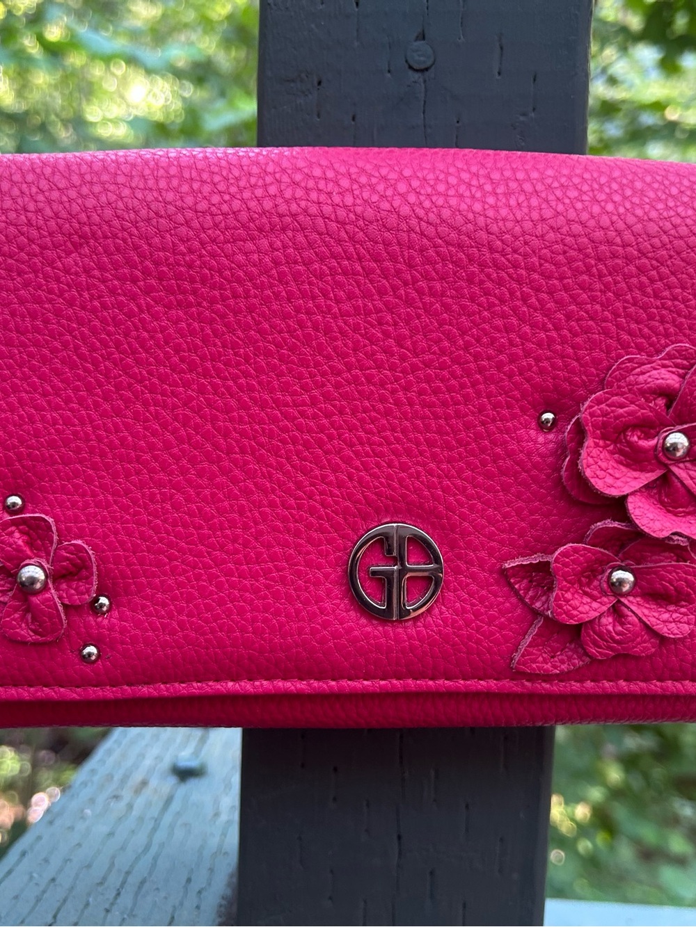 Gianni Bini Hot Pink Floral Appliqué Wristlet Clutch